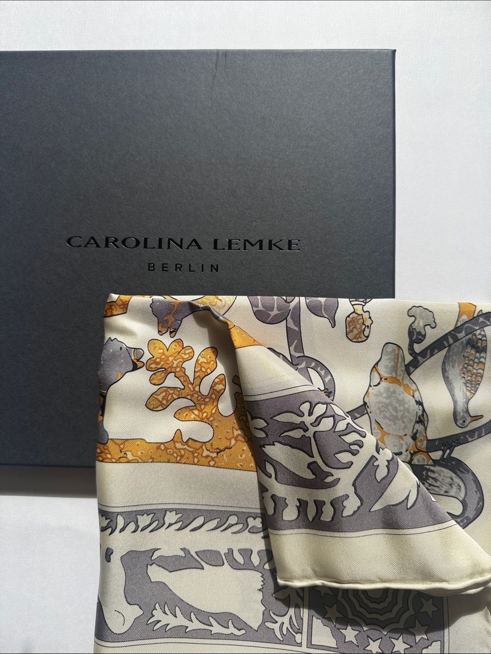 NEW Carolina Lemke Morning Song Mulberry Silk Square Scarf Quiet Luxury